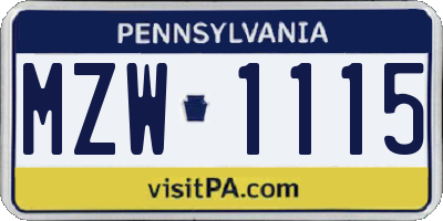 PA license plate MZW1115