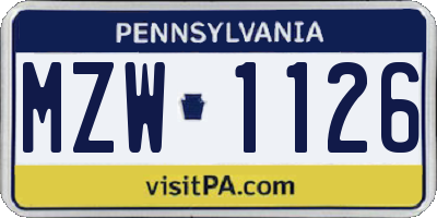 PA license plate MZW1126