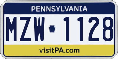 PA license plate MZW1128