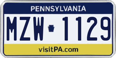 PA license plate MZW1129