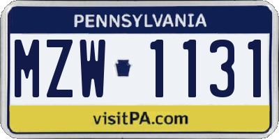 PA license plate MZW1131