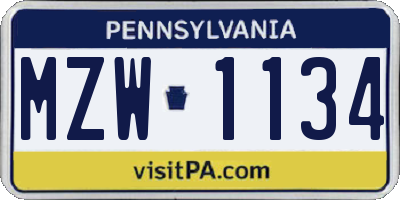 PA license plate MZW1134