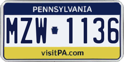 PA license plate MZW1136