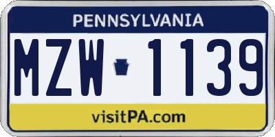 PA license plate MZW1139