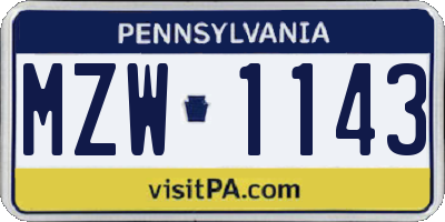 PA license plate MZW1143