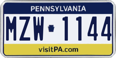 PA license plate MZW1144