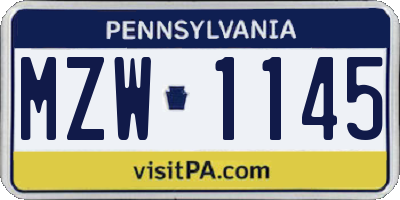 PA license plate MZW1145