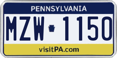 PA license plate MZW1150