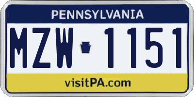 PA license plate MZW1151