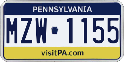 PA license plate MZW1155