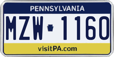 PA license plate MZW1160