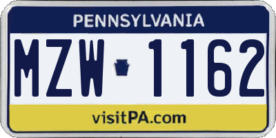 PA license plate MZW1162