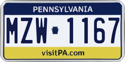 PA license plate MZW1167