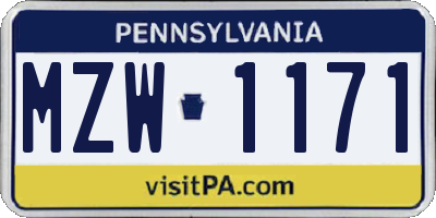 PA license plate MZW1171