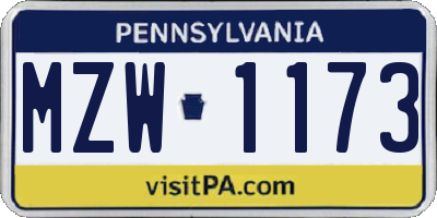 PA license plate MZW1173