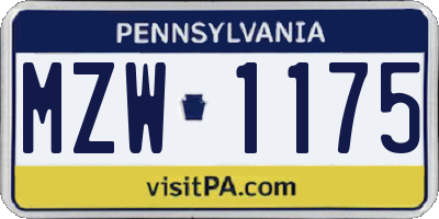 PA license plate MZW1175