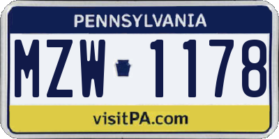PA license plate MZW1178