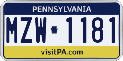 PA license plate MZW1181