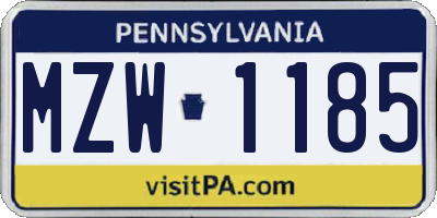 PA license plate MZW1185