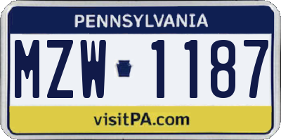 PA license plate MZW1187