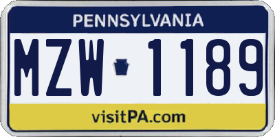 PA license plate MZW1189
