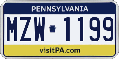 PA license plate MZW1199