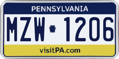 PA license plate MZW1206