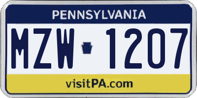 PA license plate MZW1207
