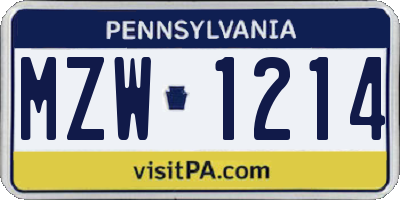 PA license plate MZW1214