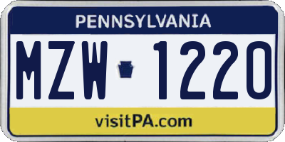 PA license plate MZW1220
