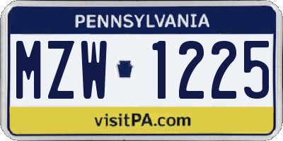PA license plate MZW1225