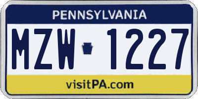 PA license plate MZW1227