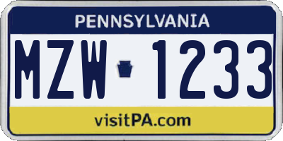 PA license plate MZW1233