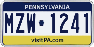 PA license plate MZW1241