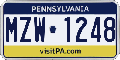 PA license plate MZW1248