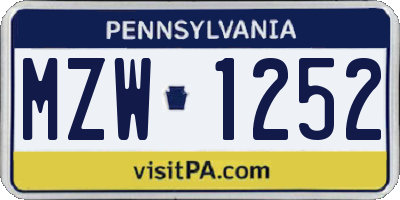 PA license plate MZW1252
