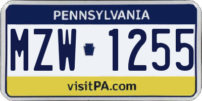 PA license plate MZW1255
