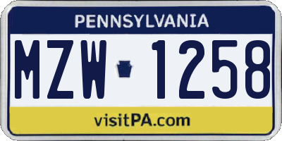PA license plate MZW1258