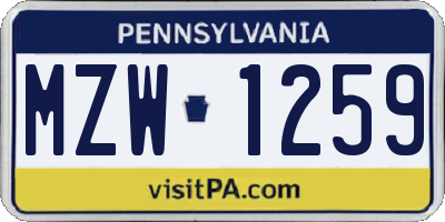 PA license plate MZW1259