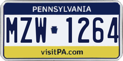PA license plate MZW1264