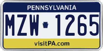 PA license plate MZW1265
