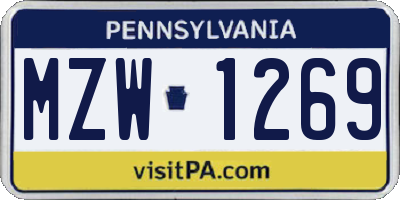 PA license plate MZW1269
