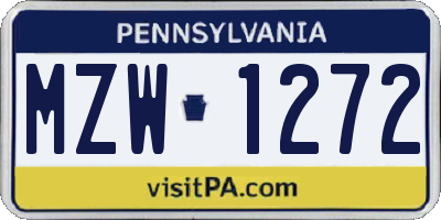 PA license plate MZW1272