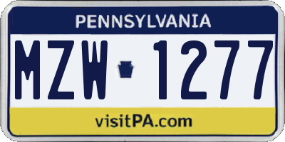 PA license plate MZW1277
