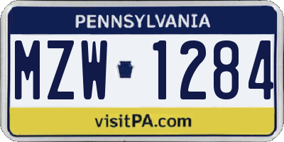 PA license plate MZW1284