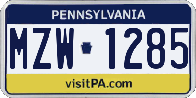 PA license plate MZW1285