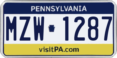 PA license plate MZW1287