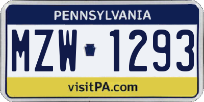 PA license plate MZW1293