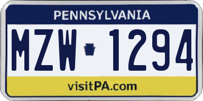 PA license plate MZW1294