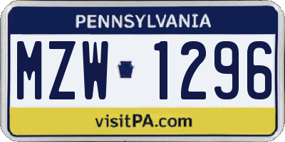 PA license plate MZW1296